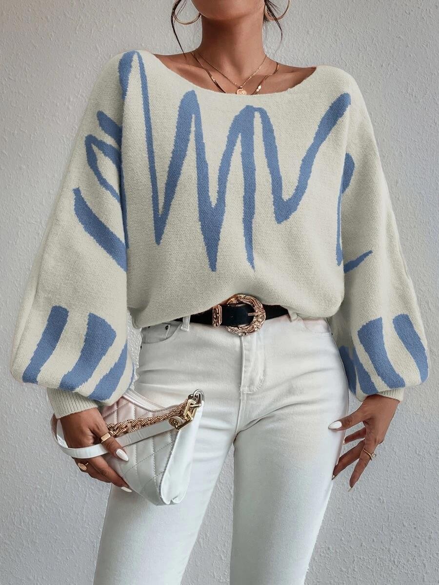 Suéter de manga farol con estampado de moda para mujer