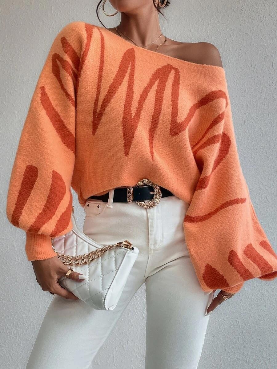 Suéter de manga farol con estampado de moda para mujer