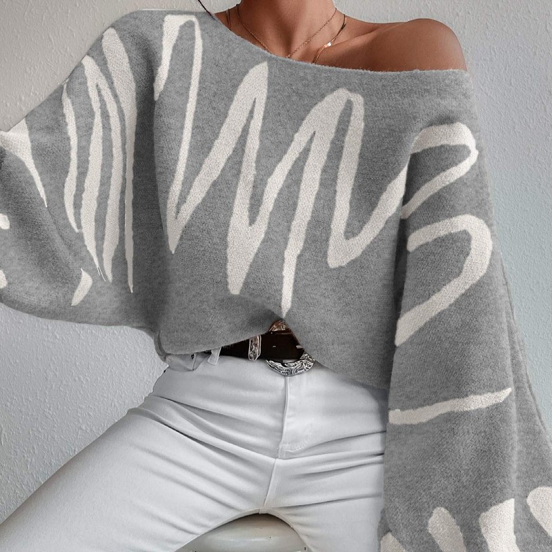 Suéter de manga farol con estampado de moda para mujer