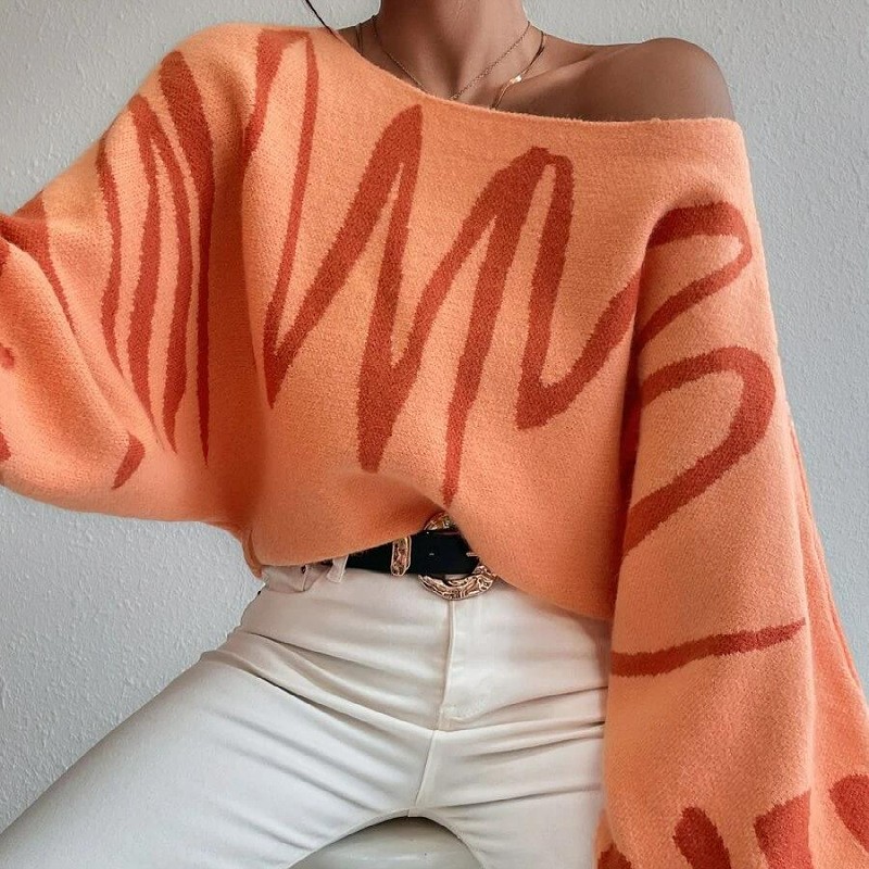 Suéter de manga farol con estampado de moda para mujer