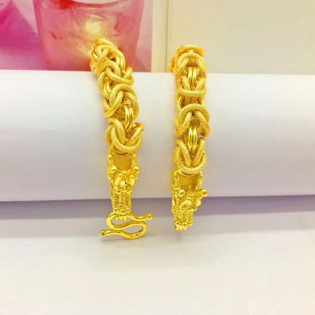 Pulsera de oro para hombre, chapada en oro de 24 quilates, pulsera de joyería de imitación.