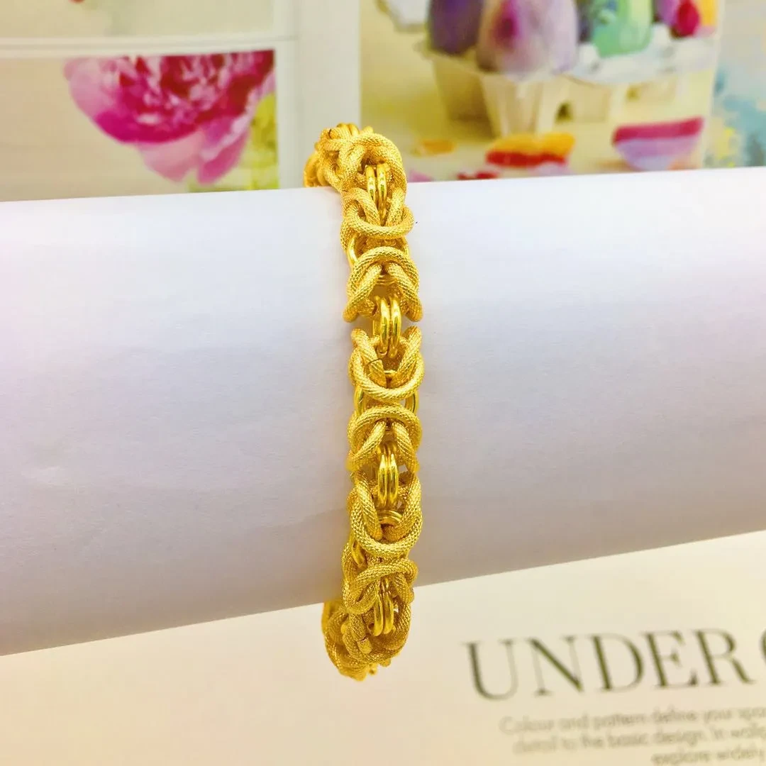 Pulsera de oro para hombre, chapada en oro de 24 quilates, pulsera de joyería de imitación.