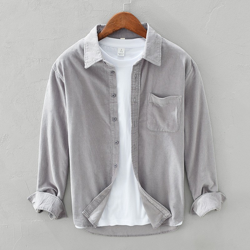 Men's Vintage Japanese-Inspired Corduroy Shirt for Spring & Autumn