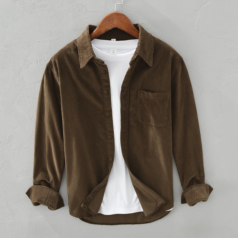 Men's Vintage Japanese-Inspired Corduroy Shirt for Spring & Autumn