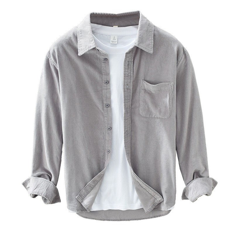 Men's Vintage Japanese-Inspired Corduroy Shirt for Spring & Autumn