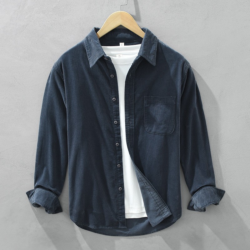 Men's Vintage Japanese-Inspired Corduroy Shirt for Spring & Autumn