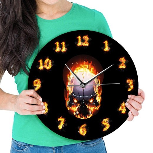 Reloj de pared con calavera ardiente, reloj con calavera de la muerte del demonio del infierno