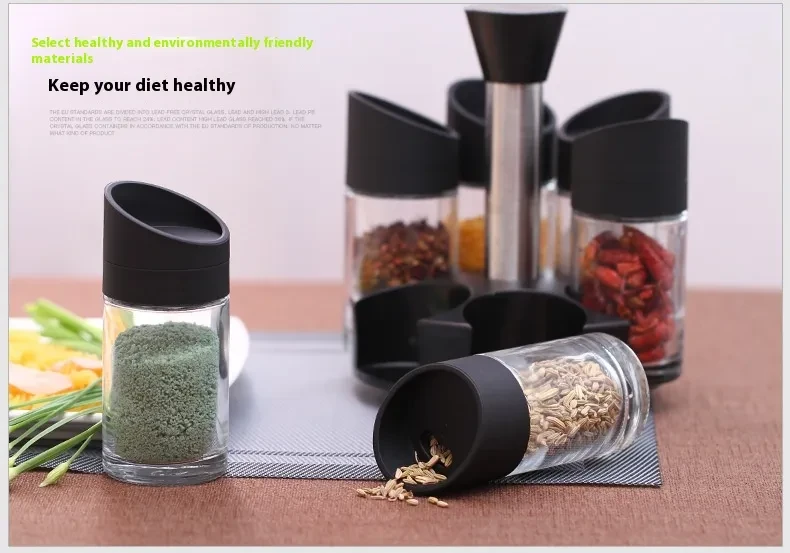 Botella de condimento de vidrio giratoria, caja creativa para condimentos de cocina