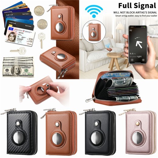 Cartera con doble cremallera RFID, funda de fibra de carbono PU para guardar tarjetas