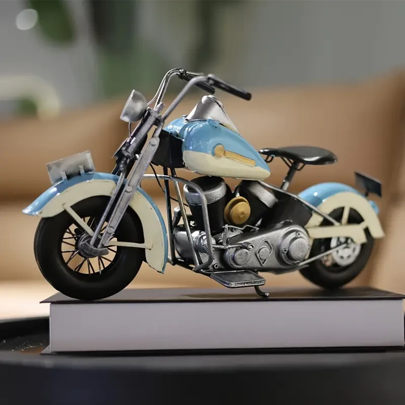 Maqueta de motocicleta de hierro artesanal: decoración de escritorio de inspiración vintage para sala de estar y oficina