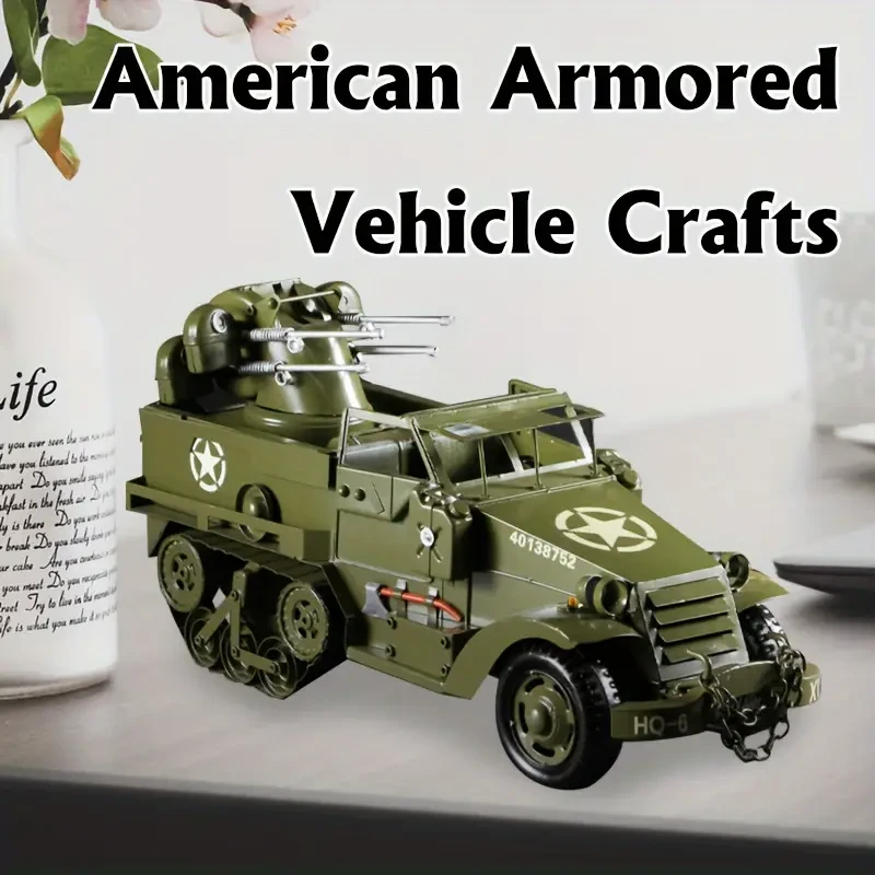 Kit de modelo de vehículo blindado militar vintage fundido a presión, coleccionable de hierro hecho a mano