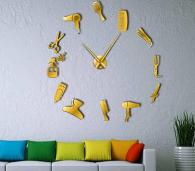 Reloj de pared DIY de gran tamaño con herramientas para el cabello de barbería