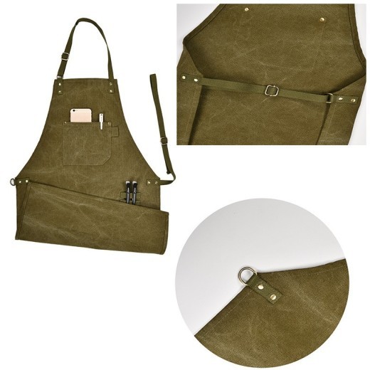 Delantal de lona gruesa para peluquería, panadería, cafetería y jardinería.