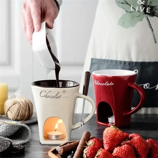 Juego de tazas para fondue, miniollas personales para fondue, kit para hacer fondue de chocolate, queso, helado, taza individual para derretir mantequilla, calentador pequeño, utensilios de cocina