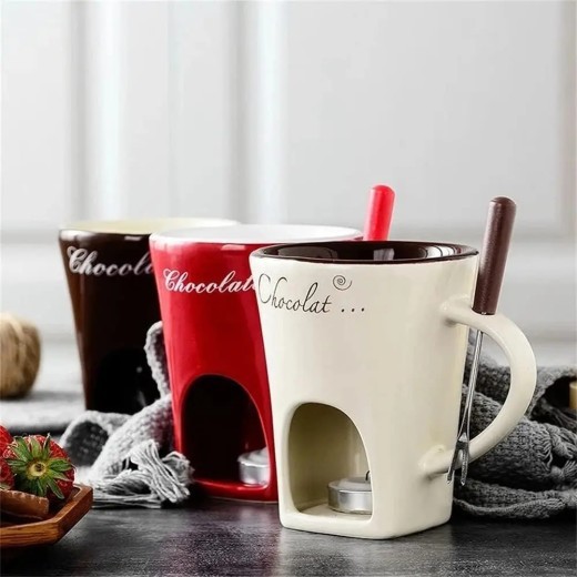 Juego de tazas para fondue, miniollas personales para fondue, kit para hacer fondue de chocolate, queso, helado, taza individual para derretir mantequilla, calentador pequeño, utensilios de cocina