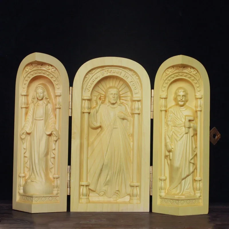 Adorno artesanal de talla de madera de la Santa Reliquia Católica
