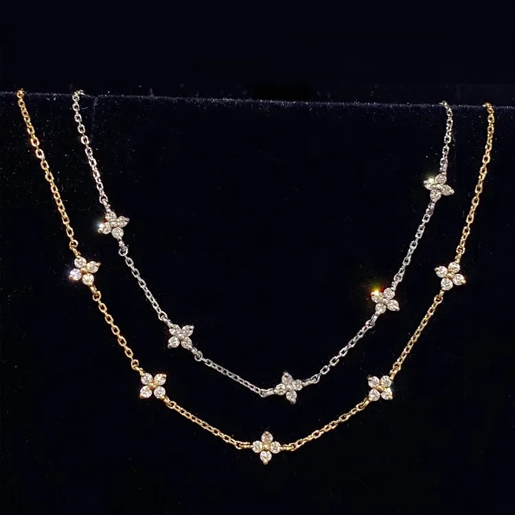 Pulsera de trébol de plata esterlina S925 para mujer con circonitas simples