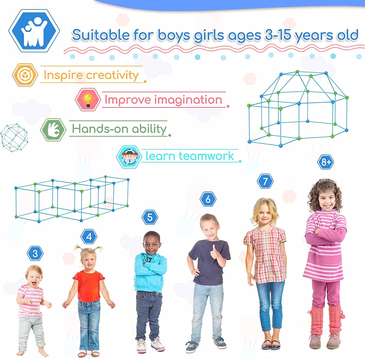 Castillo de construcción para niños, tienda de campaña con cuentas, juguete STEM, bloques de construcción grandes, casa de juegos
