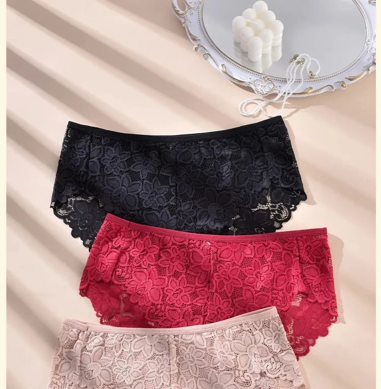 Braguitas de encaje ultrafinas y elásticas de talla grande para mujer, ropa interior sin costuras