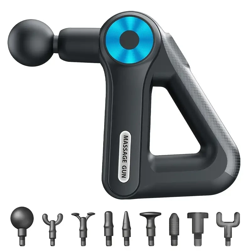 Pistola de masaje fascial recargable, con 9 niveles de intensidad, 9 cabezales de masaje, carga USB, batería de litio de 1500 mAh, para cuerpo completo, cuello, espalda, cintura, glúteos, cuádriceps, isquiotibiales, pantorrillas y brazos.