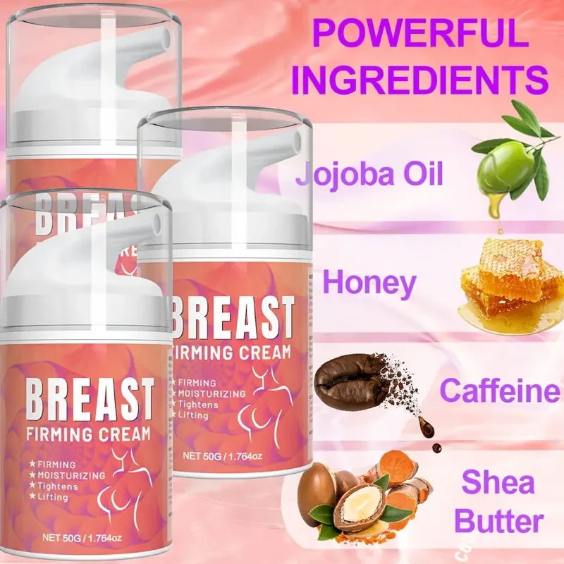 Crema reafirmante para el pecho (3 unidades de 50 g) con aceite de jojoba, vitamina E y miel. Reafirma y reafirma la piel del pecho. Crema para el levantamiento de senos. Hidratante para masaje de senos. Crema hidratante y reafirmante para el cuidado corp