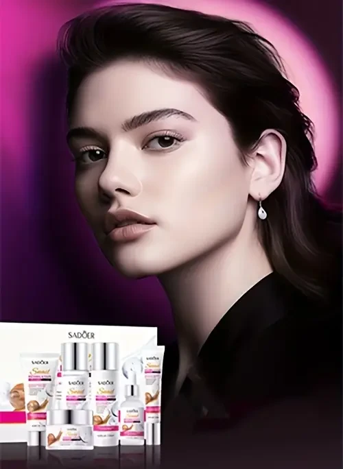 Set de regalo de 6 piezas con colágeno recombinante de caracol para el cuidado de la piel: suero facial hidratante y suavizante de arrugas, limpiador, suero para ojos, crema esencial, tónico y sobre para piel opaca y reducción de poros.