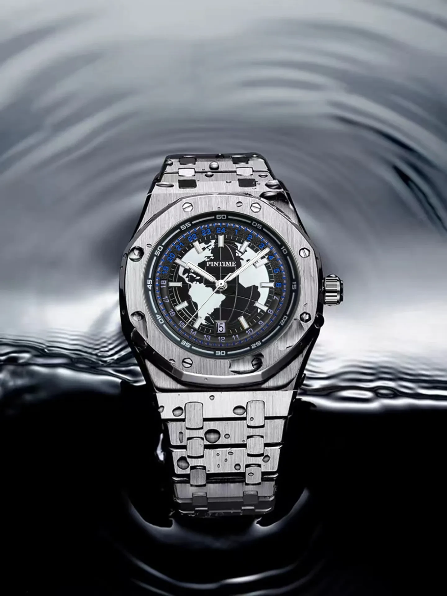 Reloj de hombre resistente al agua con correa de acero luminosa de cuarzo
