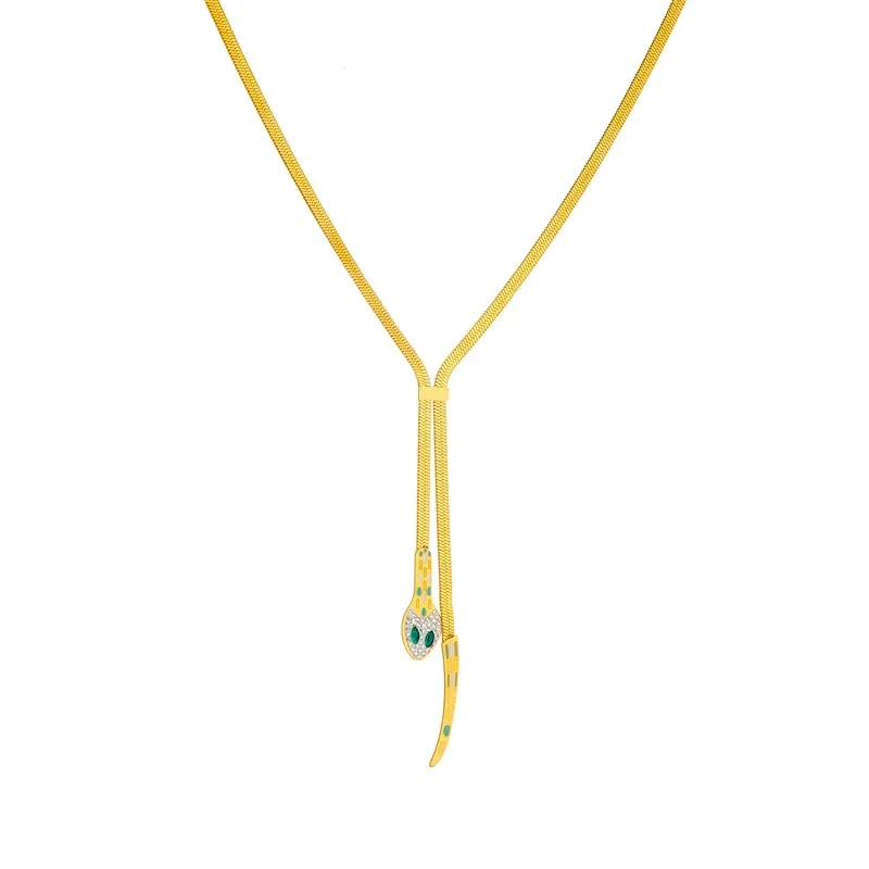 Collar de cadena con cabeza de serpiente, cola de serpiente y huesos de serpiente para mujer