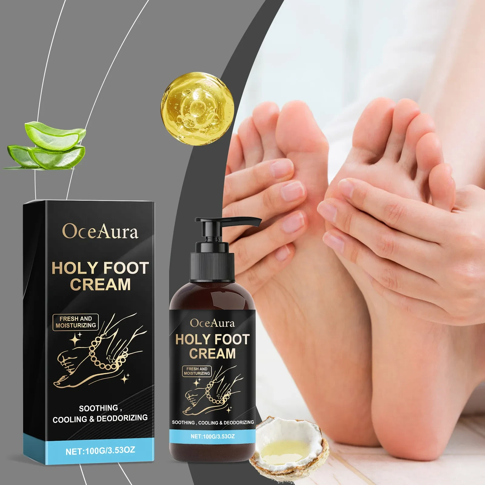 Crema hidratante y refrescante para el cuidado de los pies y el cuello.