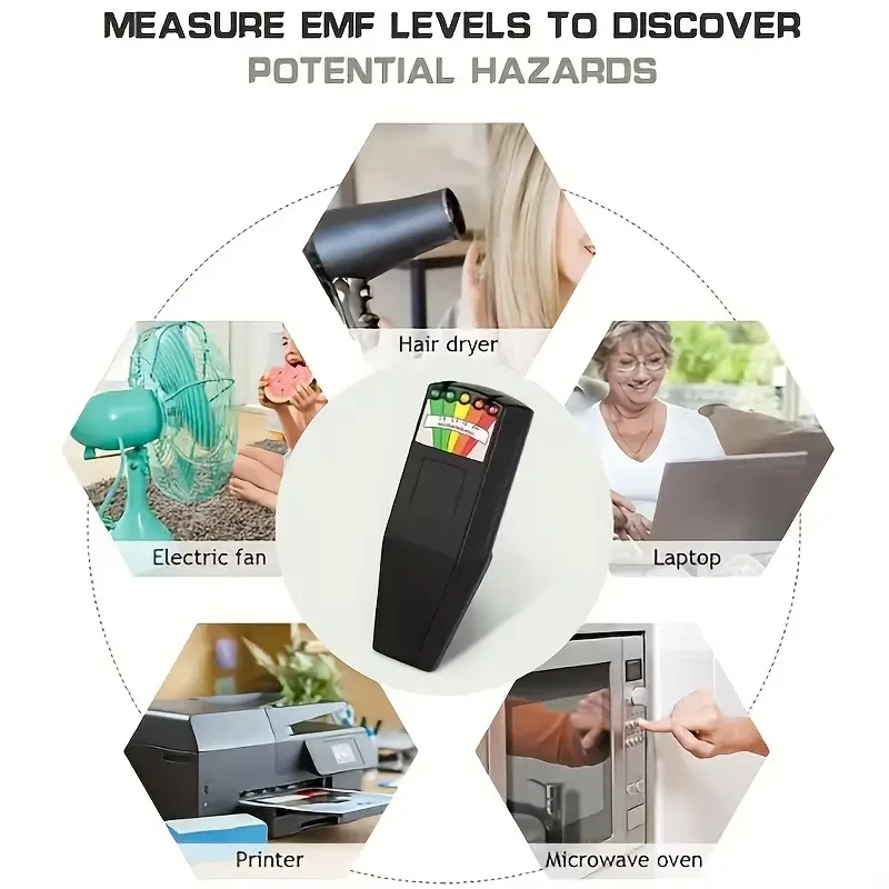 Detector EMF portátil K2: medidor de Gauss de 5 LED con indicadores multicolor de fácil lectura, funciona con pilas, compacto y duradero para investigación paranormal y seguridad en el hogar, color blanco y negro.