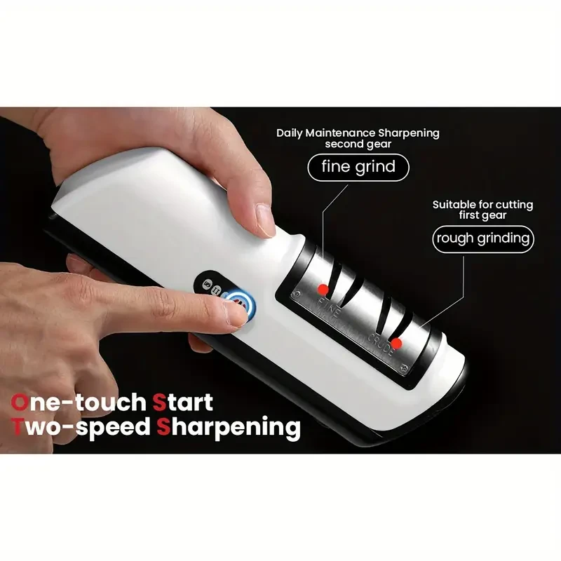 Afilador de cuchillos eléctrico recargable por USB: 2 velocidades ajustables para cuchillos de chef y de cocina, compatible con hojas de cerámica y acero.
