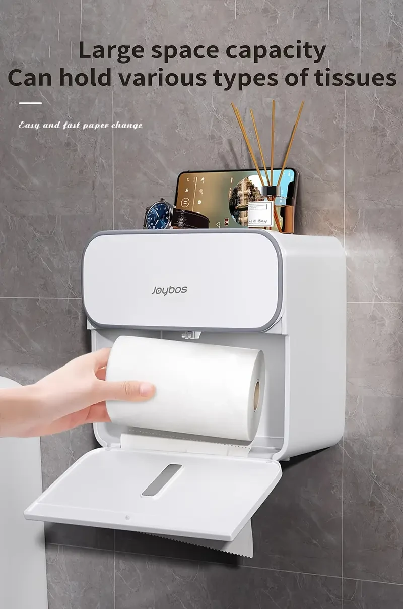 Portarrollos de papel higiénico impermeable de pared: autoadhesivo, ahorra espacio en el baño y la sala de estar.