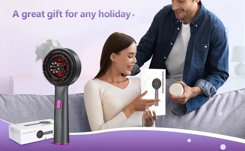 Cepillo masajeador eléctrico para cabello y cuero cabelludo, 3 en 1, recargable por USB, con batería de polímero de litio, masaje profundo del cuero cabelludo, crecimiento del cabello y anticaída, color rojo/gris oscuro.