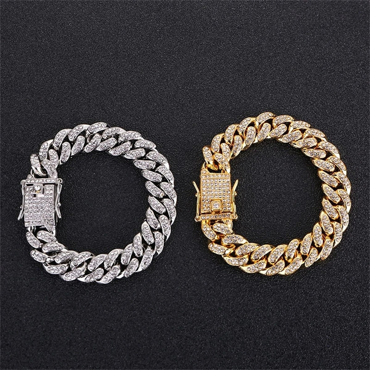 Pulsera de cadena de eslabones cubanos con cristales de Miami de 13 mm