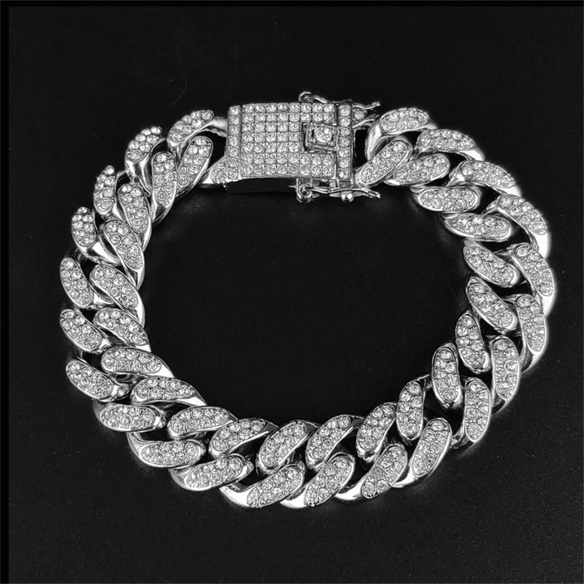 Pulsera de cadena de eslabones cubanos con cristales de Miami de 13 mm