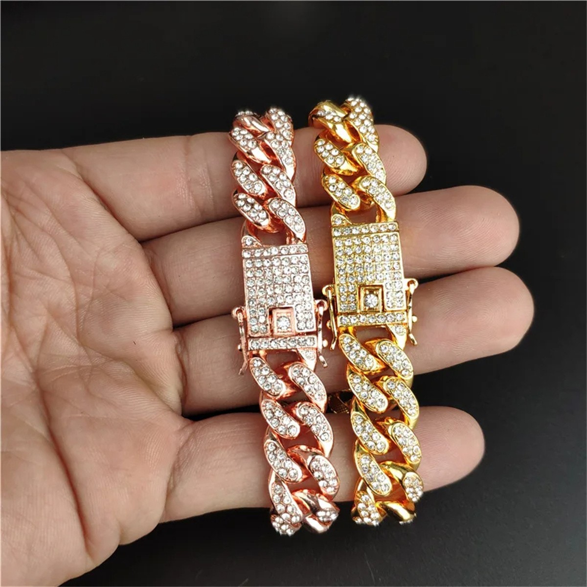 Pulsera de cadena de eslabones cubanos con cristales de Miami de 13 mm