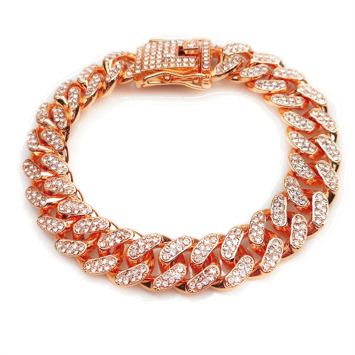 Pulsera de cadena de eslabones cubanos con cristales de Miami de 13 mm