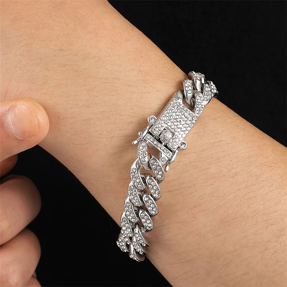 Pulsera de cadena de eslabones cubanos con cristales de Miami de 13 mm