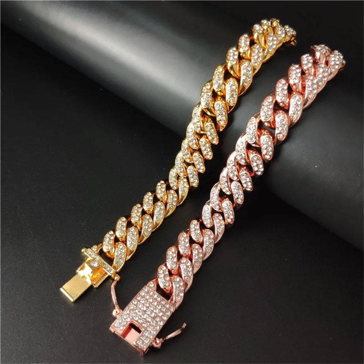 Pulsera de cadena de eslabones cubanos con cristales de Miami de 13 mm