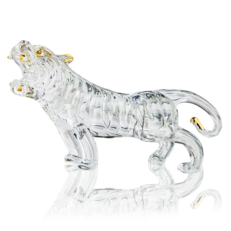 Estatua de tigre de cristal de la suerte hecha a mano, adorno de escritorio