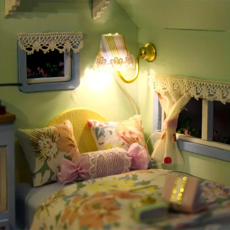 Casa de muñecas en miniatura, artesanía de madera, rompecabezas 3D, kit de bricolaje para hacer juguetes de habitación.