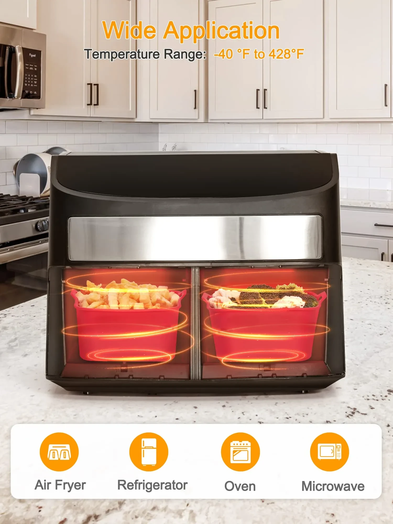 Olla de silicona para freidora de aire con asa, forro reutilizable, cesta resistente al calor, accesorios rectangulares para hornear, para freidora, horno y microondas.