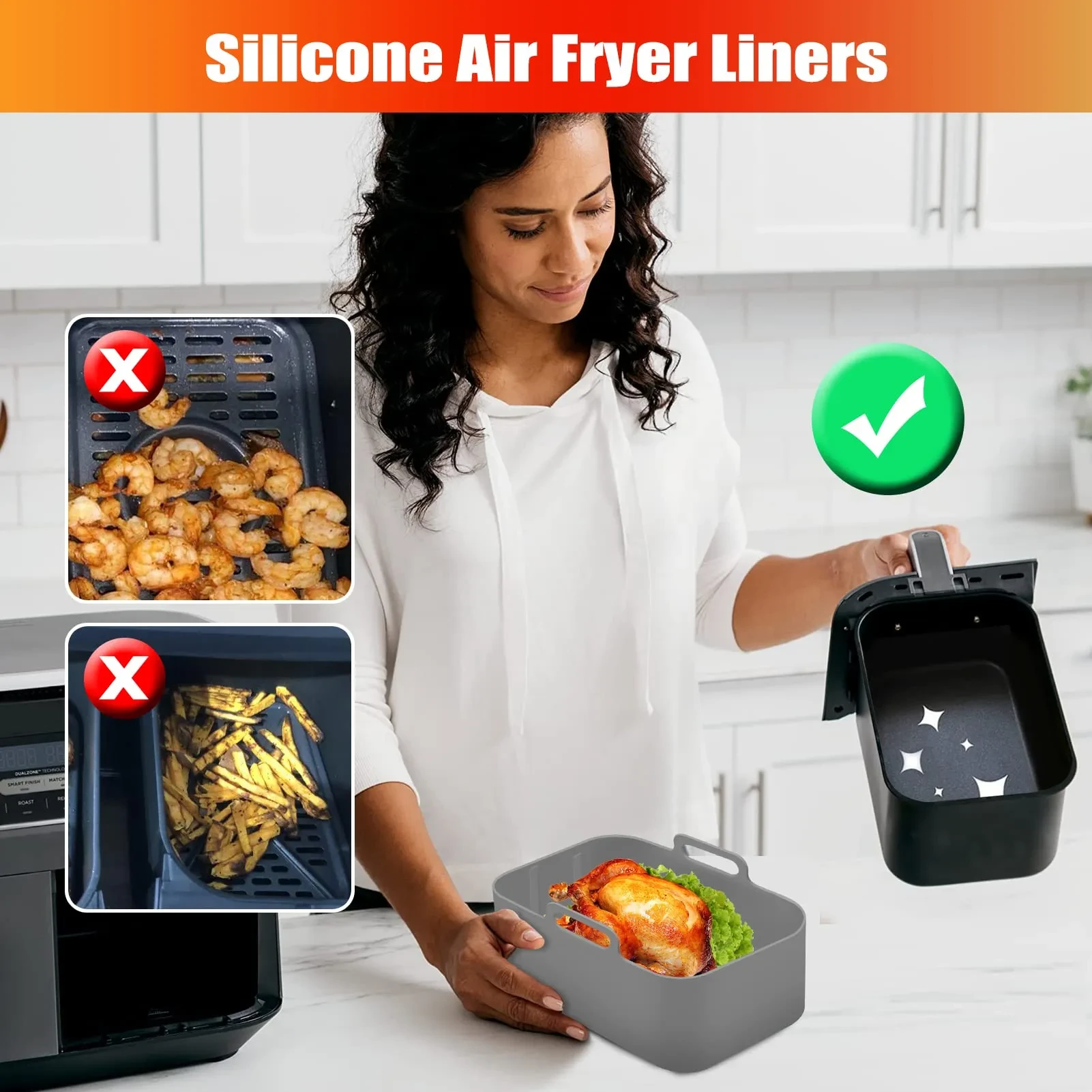Olla de silicona para freidora de aire con asa, forro reutilizable, cesta resistente al calor, accesorios rectangulares para hornear, para freidora, horno y microondas.