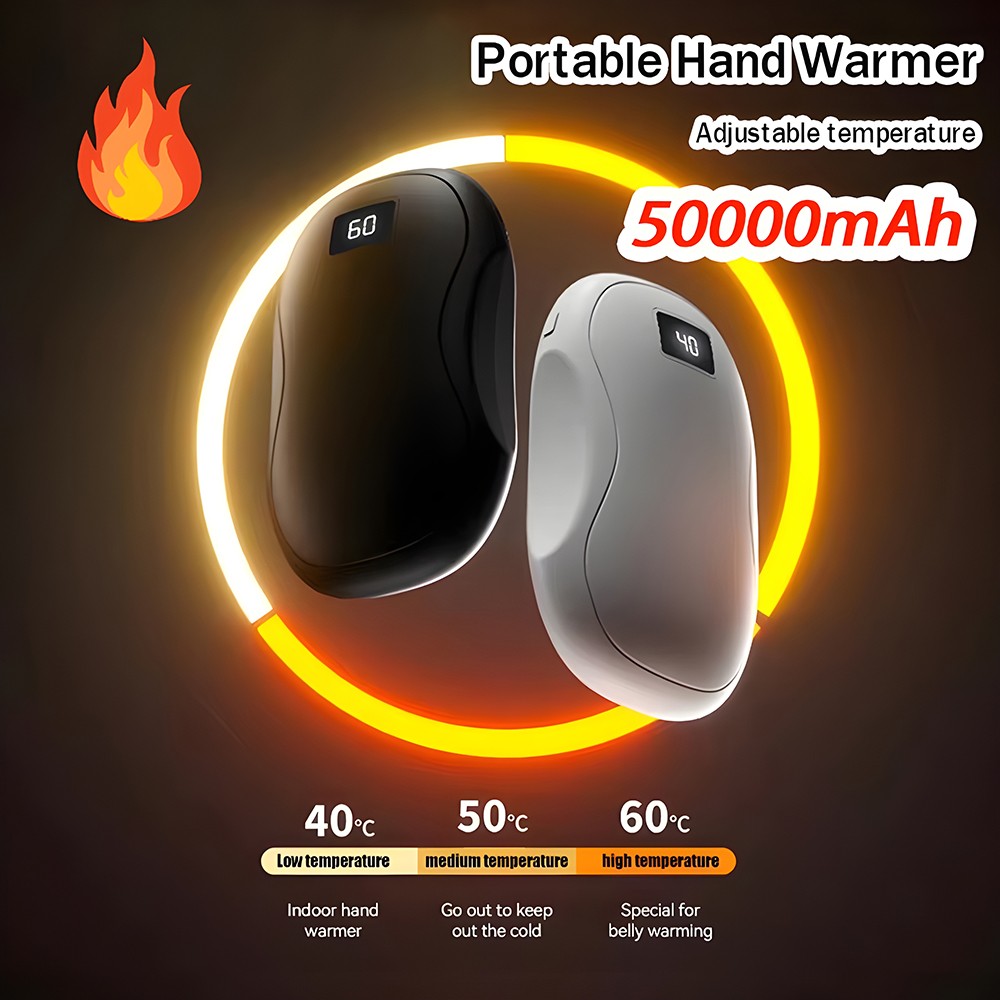 Calentador de manos portátil de 50000 mAh, gran capacidad, eléctrico, calentamiento rápido, batería de doble cara.
