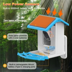 Comedero inteligente para pájaros con WiFi 2.4G y cámara, pantalla 2.4K, energía solar de bajo consumo, visión nocturna, IP66, resistente al agua, con conexión 4G o WiFi.
