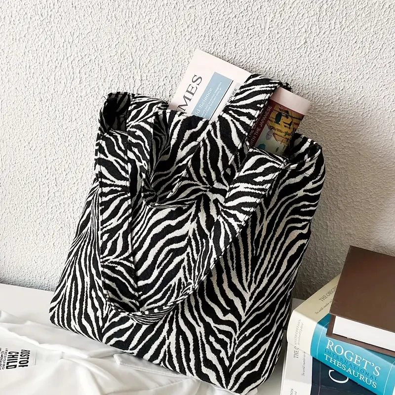 Bolso de hombro de gran capacidad con estampado de cebra