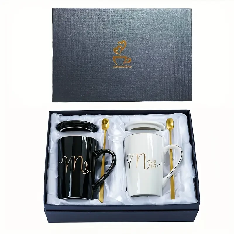 Juego de tazas de café de cerámica Mr & Mrs