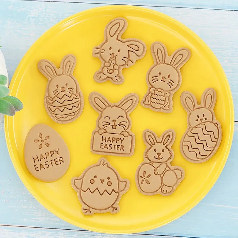 Molde para galletas de Pascua, conejito de dibujos animados, huevo de Pascua, prensa para galletas