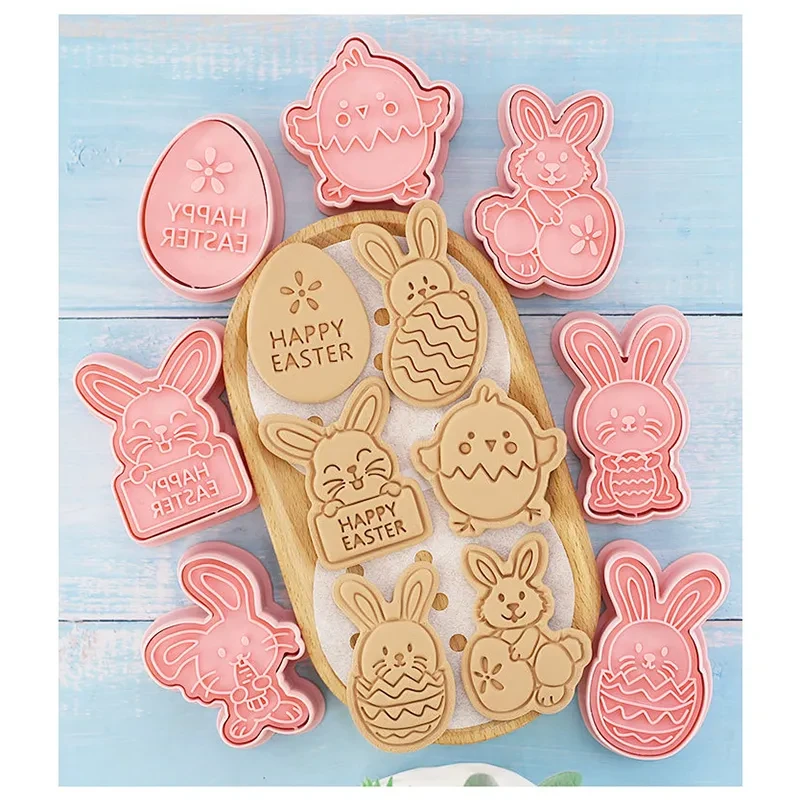 Molde para galletas de Pascua, conejito de dibujos animados, huevo de Pascua, prensa para galletas