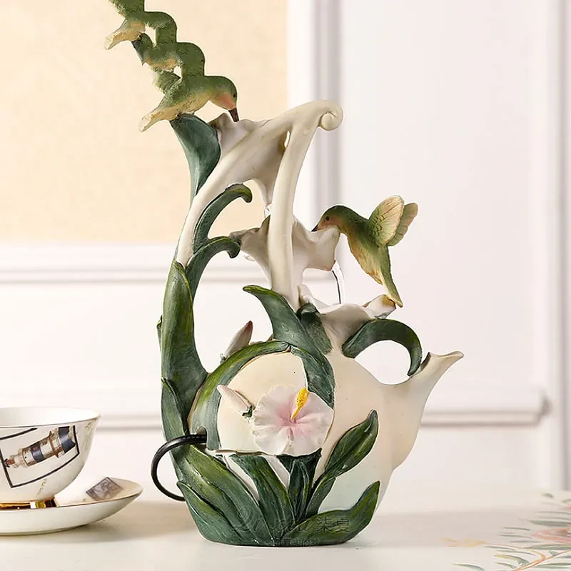 Colibrí de agua fluyendo, decoración del hogar, sala de estar, mesa de resina, tamaño pequeño, cascada, regalo artesanal